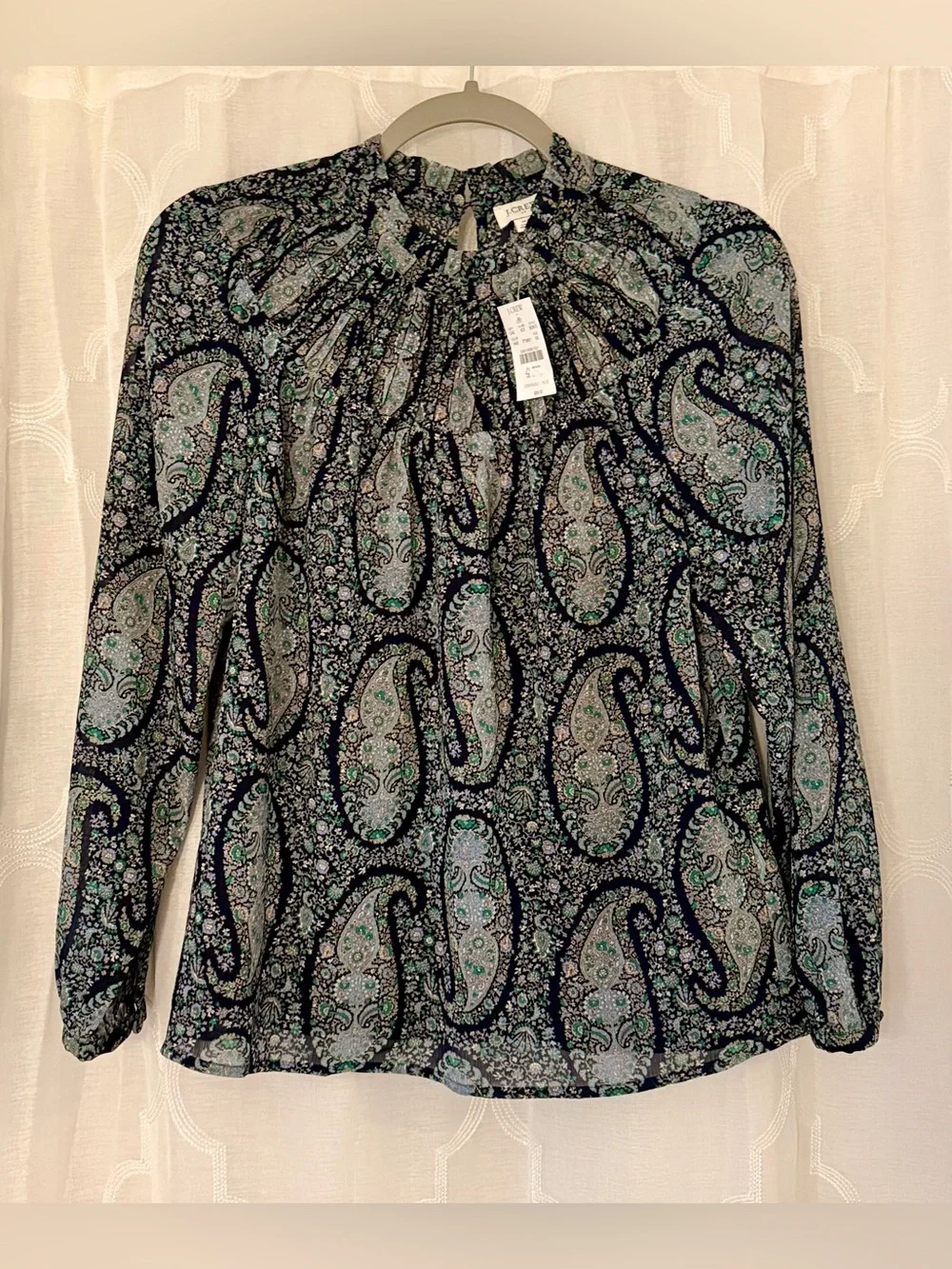 J.Crew Paisley Long Sleeve Ruffle Neck Blouse | XS | NWT